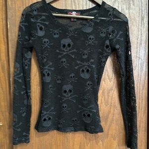 Women’s Long Sleeve Black Skull See Thru Small Shirt Excellent Condition